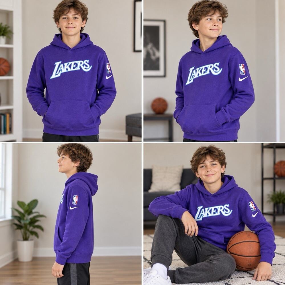 Nike LA Lakers NBA 75th Anniversary Youth XL Purple Pullover Hoodie
